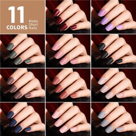 576 Pcs Short Square Press On Nails Kit Matte, Glossy, Glitter French Designs - Picture 5 of 7